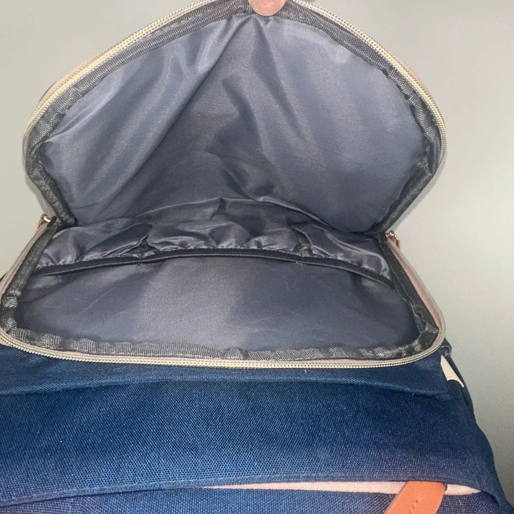 Navy Diaper Backpack Large Capacity Multifunction Water Resistant Stroller Strap